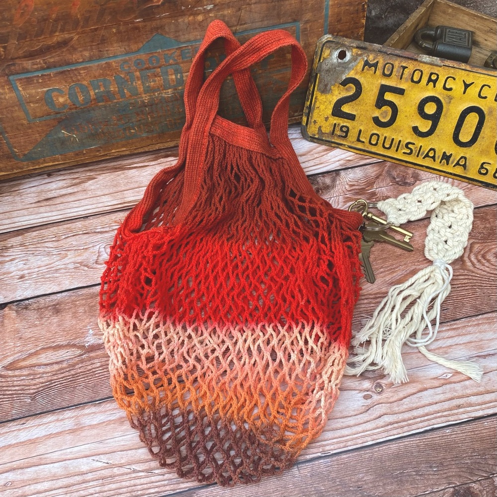 ✨ HAND DYED ORGANIC COTTON STRING NET SHORT HANDLE REUSABLE MARKET BAG